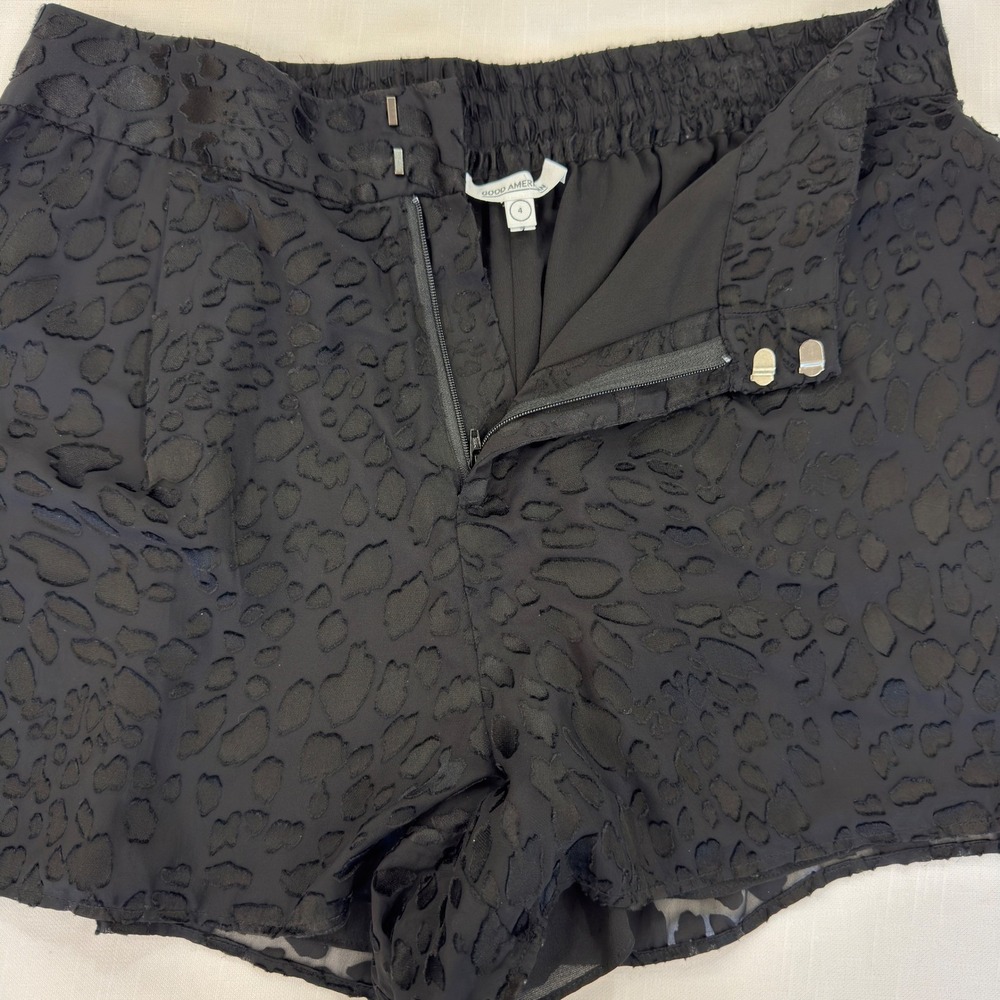 Good American Black Leopard Burnout High Waisted Shorts Size 4 Elastic Back